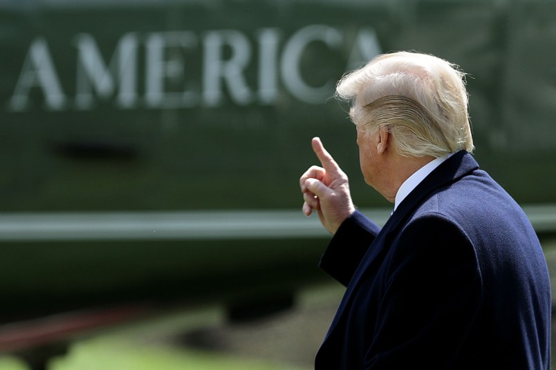 U.S. President Donald Trump walks across the South Lawn before boarding Marine One and leaving the White House April 5, 2018 in Washington, DC. Trump is traveling to White Sulfer Springs, West Virginia where he plans to participate in a roundtable discussion on tax reform.
