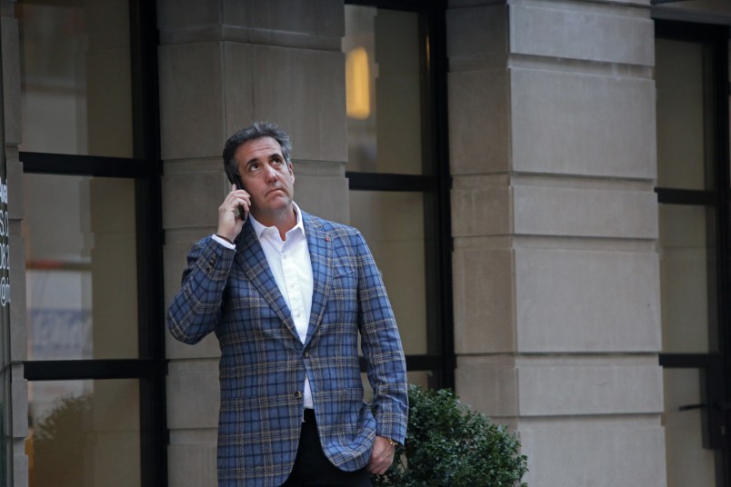 NEW YORK, NY - APRIL 13: Michael Cohen, President Donald Trump's attorney, takes a phone call near the Loews Regency hotel on Park Ave on April 13, 2018 in New York City. Following FBI raids on his home, office and hotel room, the Department of Justice announced that they are placing him under criminal investigation. (Photo by Yana Paskova/Getty Images)