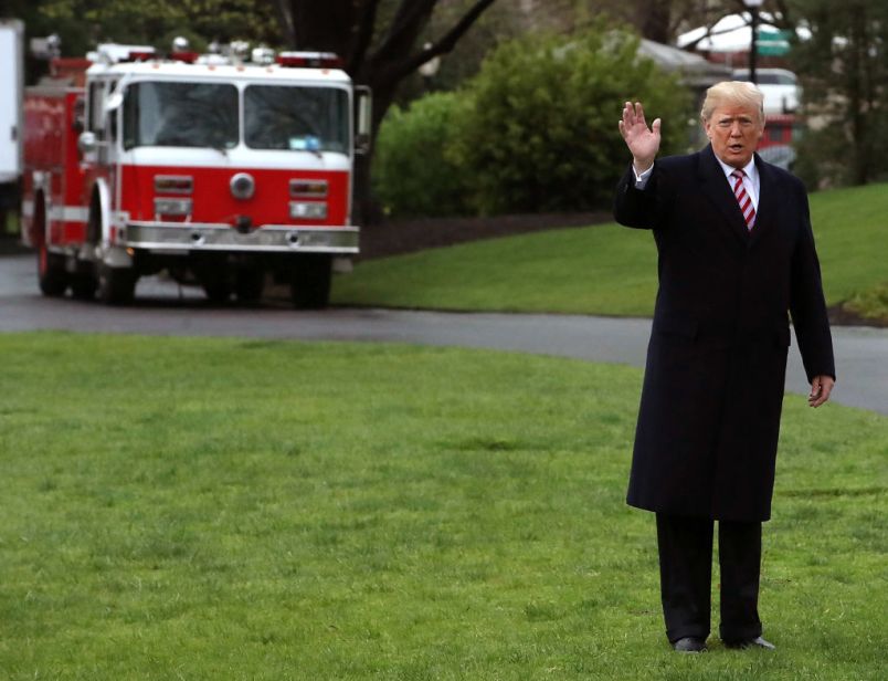 WASHINGTON, DC - APRIL 16: U.S. President Donald Trump walks toward Marine One while departing from the White House, on April 16, 2018 in Washington, DC. President Trump is traveling to Hialeah, Florida where he will participate in a small business roundtable discussion on tax cuts.  (Photo by Mark Wilson/Getty Images)