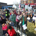 Meredith Gallagher, 15, of Cuyahoga Falls, the organizer of the Akron March for Our Lives event to end gun violence, yells into the microphone as she leads a rally at Highland Square in Akron, Ohio, on Saturday, March 24, 2018. (Karen Schiely/Akron Beacon Journal/TNS)