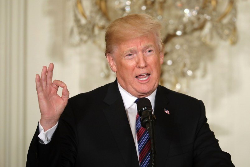 (L-R) Estonian President Kersti Kaljulaid, Latvian President Raimonds Vejonis, Lithuanian President Dalia Grybauskaite and U.S. President Donald Trump, hold a joint news conference in the East Room of the White House April 3, 2018 in Washington, DC. Marking their 100th anniversary of their post-World War I independence from Russia, the three Baltic heads of state participated in the United States-Baltic Summit at the White House.