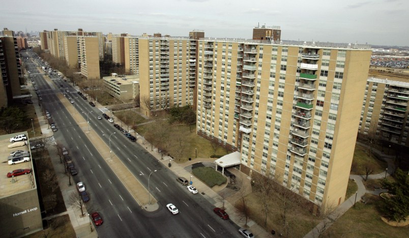 FILE - This Feb.12, 2007 file photo shows Spring Creek Towers apartment buildings, popularly known as Starrett City, in the Brooklyn borough of New York. President Donald Trump and other investors in Starrett City have sold the 46-building complex to two real estate firms for $906 million, according to a statement Tuesday, May 8, 2018, from the new owners. Trump’s financial disclosure documents last year show he owned 4 percent of the complex, giving him proceeds from the sale of about $36 million. (AP Photo/Kathy Willens, File)