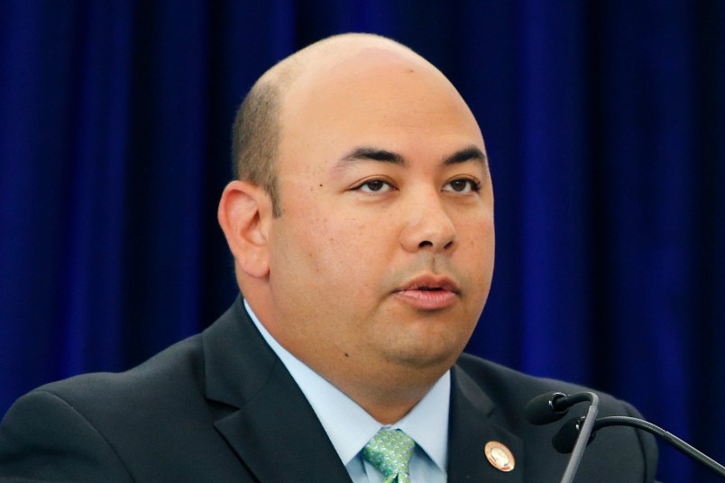 FILE – In this June 28, 2016, file photo, Ohio House Speaker Cliff Rosenberger speaks during an event to mark the renaming of Port Columbus International Airport to John Glenn Columbus International Airport in Columbus, Ohio. Rosenberger and Wisconsin Assembly Speaker Robin Vos were set to meet Thursday, Feb. 23, 2017, in Ohio to discuss how the Republican legislative leaders are joining forces to prepare for changes in how the federal government deals with states during President Donald Trump’s administration. (AP Photo/Jay LaPrete, File)