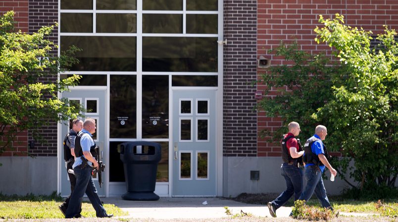 A large law enforcement presence outside a shooting at or near Noblesville West Middle School, Noblesville, Friday, May 25, 2018. One person is reportedly in custody.