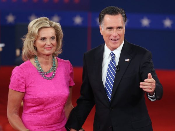 Republican presidential candidate Mitt Romney ( ) and U.S. President Barack Obama ( ) answer questions during a town hall style debate at Hofstra University October 16, 2012 in Hempstead, New York. During the second of three presidential debates, the candidates fielded questions from audience members on a wide variety of issues.