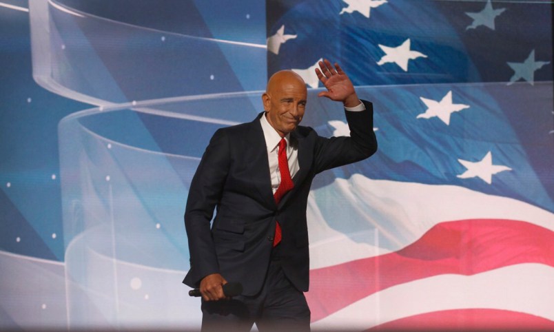 Tom Barrack, former Deputy Interior Undersecretary in the Reagan administration, and CEO of Colony Capital, delivers a speech on the fourth day of the Republican National Convention on July 21, 2016 at the Quicken Loans Arena in Cleveland, Ohio.