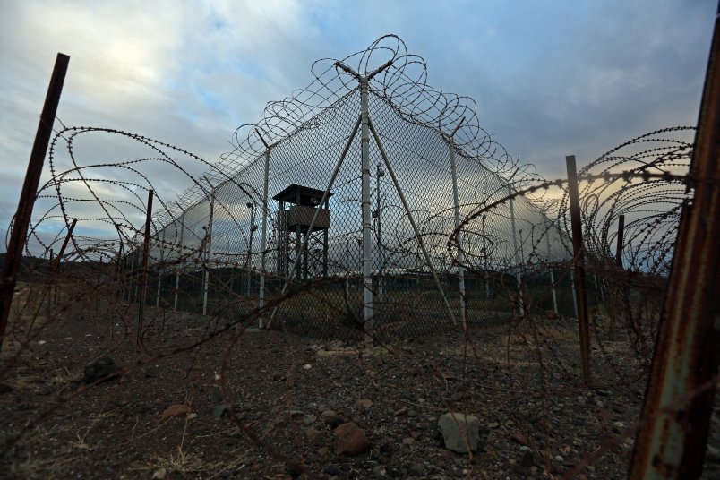 An unstaffed tower in an abandoned portion of Guantanamo's Detention Center Zone on February 12, 2017. The military approved release of this photo. (Emily Michot/Miami Herald/TNS)