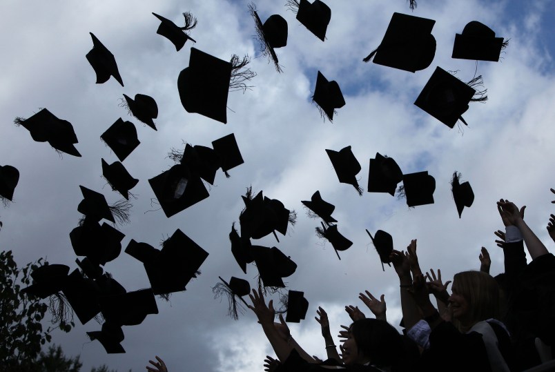 Students at the University of Birmingham take part in their degree congregations as they graduate on July 14, 2009 in Birmingham, England. Over 5000 graduates will be donning their robes this week to collect their degrees from The University of Birmingham. A recent survey suggested that there are 48 graduates competing for every job.