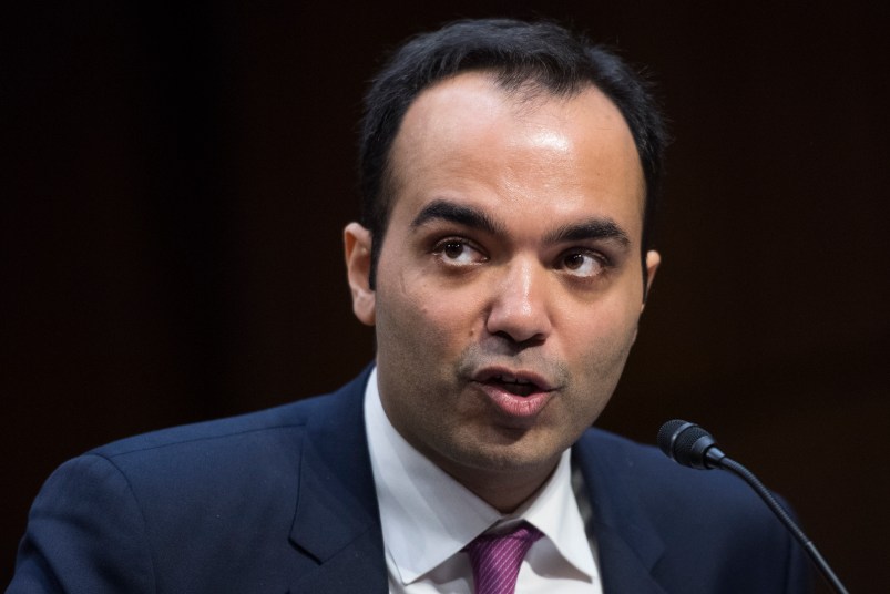 UNITED STATES - FEBRUARY 14: Rohit Chopra, nominee to serve as a Federal Trade Commissioner, testifies during a Senate Commerce, Science, and Transportation Committee confirmation hearing in Hart Building on February 14, 2018. (Photo By Tom Williams/CQ Roll Call)