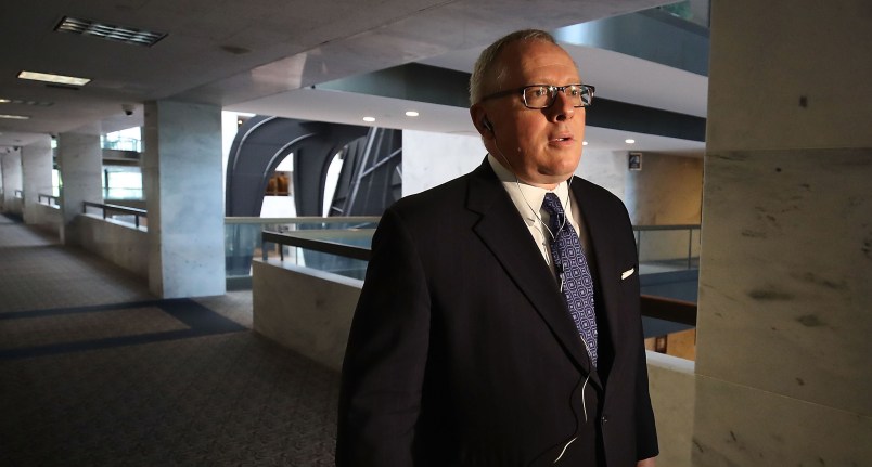 WASHINGTON, DC - MAY 01:  Former Trump campaign official Michael Caputo arrives at the Hart Senate Office building to be interviewed by Senate Intelligence Committee staffers, on May 1, 2018 in Washington, DC. The committee is investigating alleged Russian interference in the 2016 U.S. presidential election.  (Photo by Mark Wilson/Getty Images)