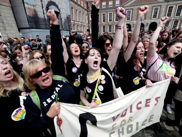Members of the quartet Voices For Appeal wait at Dublin Castle for the result of the referendum on the 8th Amendment of the Irish Constitution which prohibits abortions unless a mother's life is in danger. PRESS ASSOCIATION Photo. Picture date: Saturday May 26, 2018. See PA story IRISH Abortion. Photo credit should read: Niall Carson/PA Wire