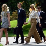 Tiffany Trump, left, followed by from left, Jared Kushner and Ivanka Trump walk to Marine One on the South Lawn of the White House in Washington, Friday, June 1, 2018, as they head to Camp David for the weekend with President Donald Trump. (AP Photo/Susan Walsh)