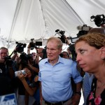 U.S. Sen. Bill Nelson, center and congresswoman Debbie Wasserman Schultz, right, were denied entry by security into the Homestead Temporary Shelter for Unaccompanied Children on Tuesday, June 19, 2018, in Homestead, Fla. (AP Photo/Brynn Anderson)