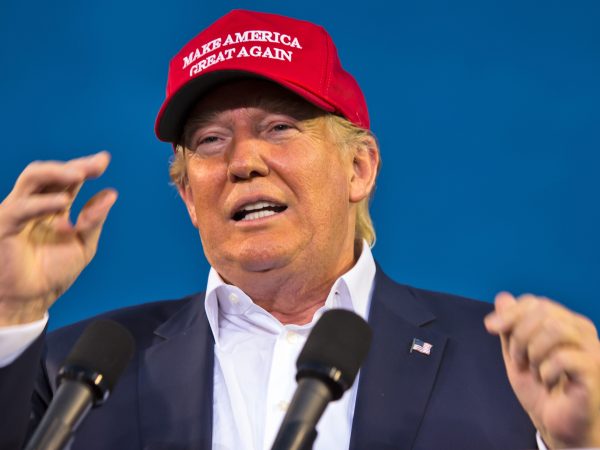 Aug. 21. 2015 Mobile, AL, Republican presidential candidate and business mogul Donald Trump speaks at his campaign pep rally in Ladd Peebles Stadium. Over 20 thousand came to the Ladd-Peebles Stadium to attend Trumps campaign pep rally though 40000 were expected. . People were asked not to bring signs.