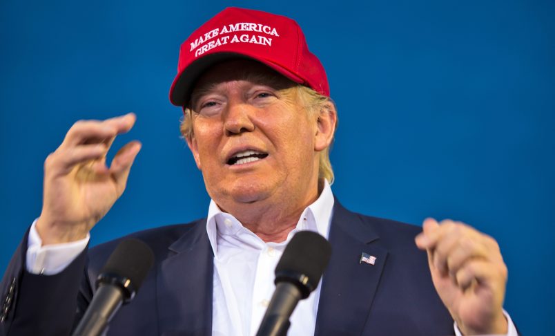 Aug. 21. 2015 Mobile, AL, Republican presidential candidate and business mogul Donald Trump speaks at his campaign pep rally in Ladd Peebles Stadium. Over 20 thousand came to the Ladd-Peebles Stadium to attend Trumps campaign pep rally though 40000 were expected. . People were asked not to bring signs.