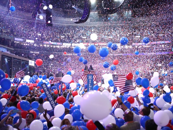 PHILADELPHIA, PA - JULY 28: on the fourth day of the Democratic National Convention at the Wells Fargo Center, July 28, 2016 in Philadelphia, Pennsylvania. Democratic presidential candidate Hillary Clinton received the number of votes needed to secure the party's nomination. An estimated 50,000 people are expected in Philadelphia, including hundreds of protesters and members of the media. The four-day Democratic National Convention kicked off July 25. (Photo by Jessica Kourkounis/Getty Images)