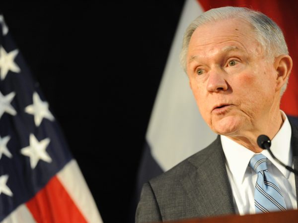 ST. LOUIS, MO - MARCH 31:  US Attorney General Jeff Sessions addresses law enforcement members at the Thomas Eagleton U.S. Courthouse on March 31, 2017 in St. Louis, Missouri. Attorney General Session is in town to work with federal, state and local law enforcement about efforts to combat violent crime and restore public safety. (Photo by Michael B. Thomas/Getty Images)