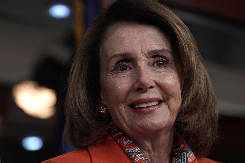 WASHINGTON, DC - APRIL 19:  U.S. House Minority Leader Rep. Nancy Pelosi (D-CA) speaks during her weekly news conference April 19, 2018 on Capitol Hill in Washington, DC. Pelosi held a news conference to answer questions from members of the media.  (Photo by Alex Wong/Getty Images)