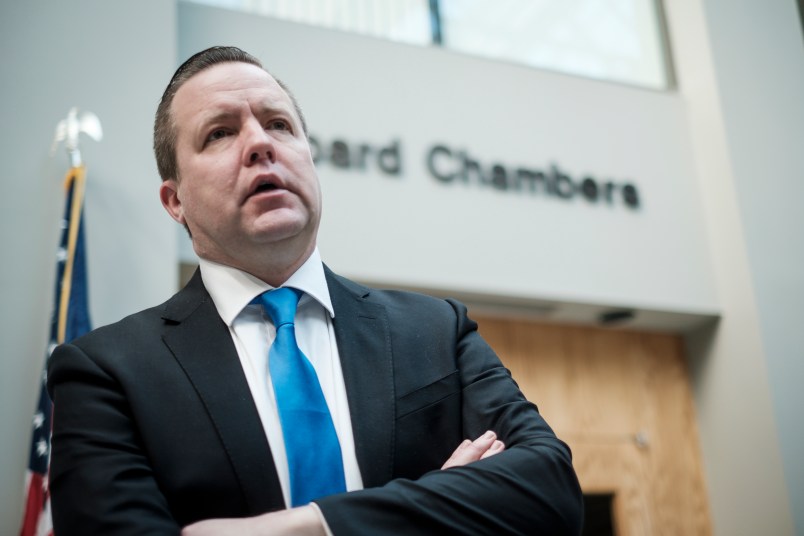 WOODBRIDGE, VIRGINA - JANUARY 18: Chairman of Prince William County Board, Corey Stewart, talks about his platform to fix America's illegal alien problem as he speaks to the media at the Prince William County Judicial Center on Thursday, January 18, 2018 in Woodbridge, Virgina. Stewart is running for Tim Kaine's seat in the US Senate after a failed bid in the Virginia GOP governor's primary.  (Photo by Pete Marovich For The Washington Post)