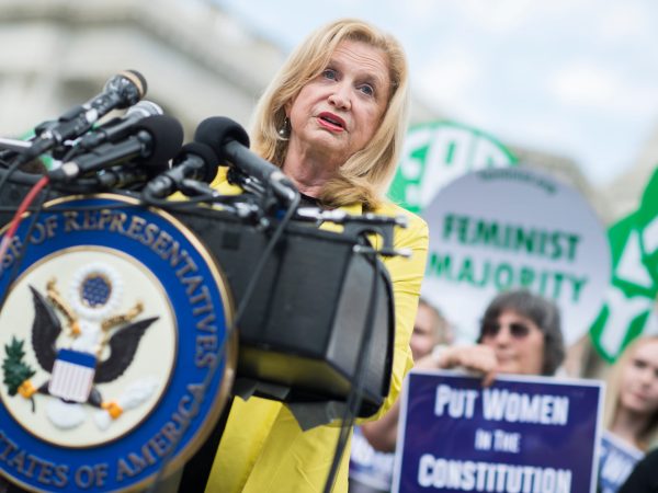 UNITED STATES - JUNE 6: Rep. Carolyn Maloney, D-N.Y., speaks during a news conference at the House Triangle on the need to ratify the Equal Rights Amendment on June 6, 2018. (Photo By Tom Williams/CQ Roll Call)