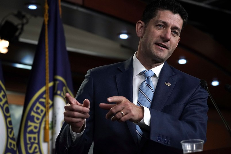 WASHINGTON, DC - JUNE 07:  U.S. Speaker of the House Rep. Paul Ryan (R-WI) speaks during a weekly news conference June 7, 2018 on Capitol Hill in Washington, DC. House Republicans held a closed conference meeting earlier to discuss immigration.   (Photo by Alex Wong/Getty Images)