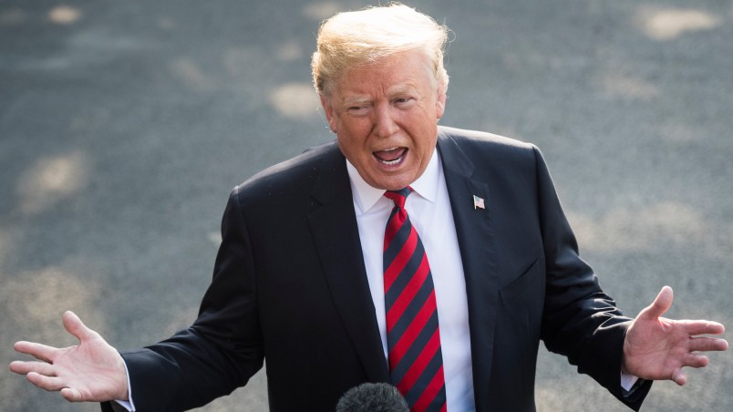 WASHINGTON, DC - JUNE 8 : President Donald J. Trump stops to speak to reporters and members of the media as he departs for the G7 Summit in Canada, from the South Lawn of the White House on Friday, June 08, 2018 in Washington, DC. (Photo by Jabin Botsford/The Washington Post)