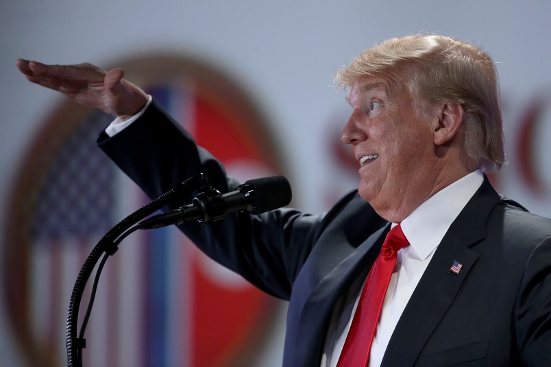 on June 12, 2018 in Singapore. The historic meeting between U.S. President Donald Trump and North Korean leader Kim Jong-un has been scheduled for June 12 in Singapore as both leaders arrived in the Southeast Asian city-state on Sunday ahead of the landmark summit.