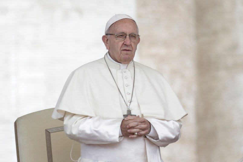 SAINT PETER'S SQUARE, VATICAN CITY, VATICAN - 2018/06/13: Pope Francis leads his Weekly General Audience in St. Peter's Square. (Photo by Giuseppe Ciccia/Pacific Press/LightRocket via Getty Images)