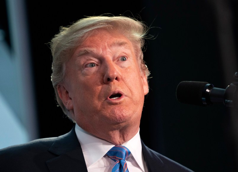 WASHINGTON, DC - JUNE 19: (AFP OUT) U.S. President Donald Trump addresses the National Federation of Independent Businesses 75th Anniversary Celebration on June 19, 2018 in Washington, DC. (Photo by Chris Kleponis - Pool/Getty Images)