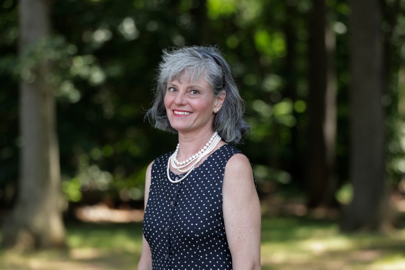 --PLEASE HOLD-- In a photo taken Thursday, July 12, 2018, Carol Hafner poses for The Associated Press in Lincroft, N.J. Hafner is a congressional candidate running in the August primary election in the U.S. House in Alaska. (AP Photo/Julio Cortez)