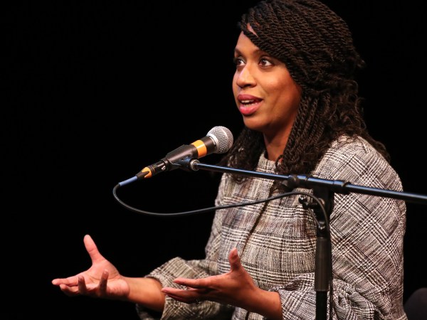 Boston MA 4/3/18 Councilor Ayanna Pressley speaking at a congressional forum in the Greene Theater at Emerson College. (photo by Matthew J. Lee/Globe staff)topic: 05capuanopressley(2)reporter:
