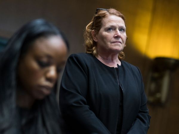 UNITED STATES - JUNE 5: Sen. Heidi Heitkamp, D-N.D., right, and Dr. Nadine Burke Harris, founder and CEO of the Center for Youth Wellness, attend a briefing in Dirksen Building on "substance use and childhood trauma," on June 5, 2018. (Photo By Tom Williams/CQ Roll Call)