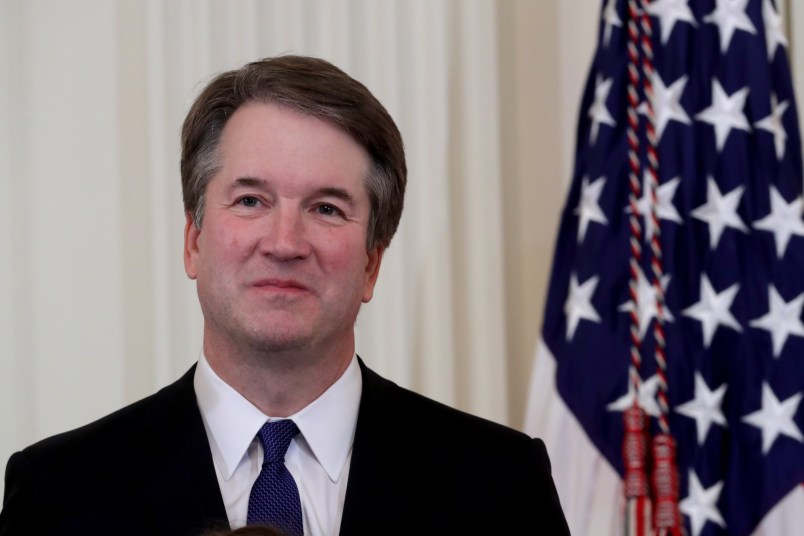 WASHINGTON, DC - JULY 09: U.S. President Donald Trump introduces U.S. Circuit Judge Brett M. Kavanaugh as his nominee to the United States Supreme Court during an event in the East Room of the White House July 9, 2018 in Washington, DC. Pending confirmation by the U.S. Senate, Judge Kavanaugh would succeed Associate Justice Anthony Kennedy, 81, who is retiring after 30 years of service on the high court. (Photo by Chip Somodevilla/Getty Images)