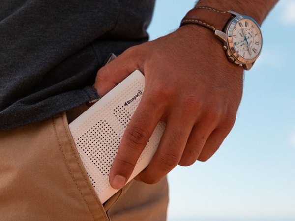The Bluepot Bluetooth Speaker and Power Bank blasts sound that rivals high-end speakers while it charges up your phone.