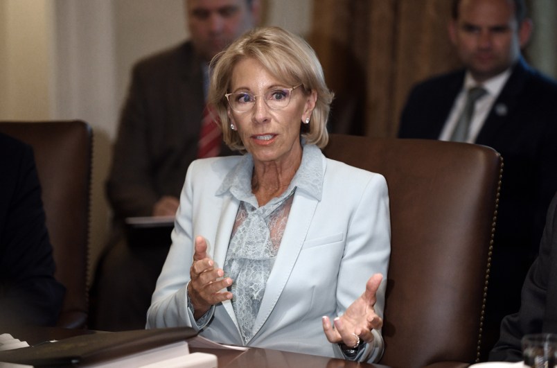 Secretary of Education Betsy DeVos speaks during a cabinet meeting in the Cabinet Room of the White House, July 18, 2018 in Washington, DC. Photo by Olivier Douliery/ Abaca Press