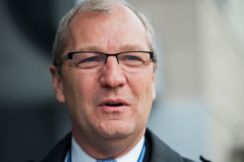 UNITED STATES - NOVEMBER 13:  Rep.-elect Eric Cramer, R-N.D., speaks to the media outside of the Capitol Hill Hotel in SE, where members-elect were checking in for new member orientation. (Photo By Tom Williams/CQ Roll Call)