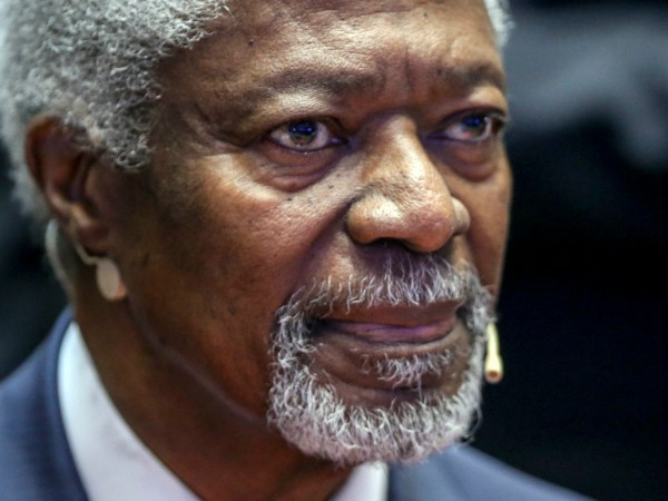 BEIJING, CHINA - NOVEMBER 25: (CHINA OUT) Kofi Annan, 7th Secretary-General of the United Nations, attends the Social Entrepreneurs Forum 2015 at Beijing Yanqi Lake International Convention & Exhibition Center on November 25, 2015 in Beijing, China. Over 5,000 entrepreneurs attend the Social Entrepreneurs Forum 2015 held from Nov 25 to 27 in Beijing. (Photo by ChinaFotoPress)***_***