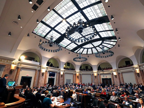 FRANKFORT, KY-APRIL 13: The House Chamber at the Kentucky State Capitol is shown as the legislature tries to wrap up its session by tomorrow April 13, 2018 in Frankfort, Kentucky. Kentucky Public school teachers rallied for a "day of action" at the Kentucky State Capitol to try to pressure legislators to override Kentucky Governor Matt Bevin's recent veto of the state's tax and budget bills The teachers also oppose a controversial pension reform bill which Gov. Bevin signed into law. (Photo by Bill Pugliano/Getty Images)