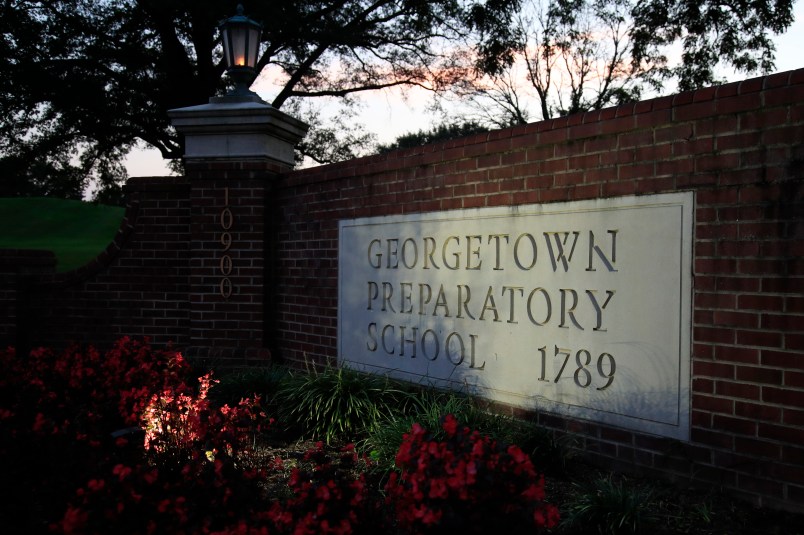 The entrance to the Georgetown Preparatory School Bethesda, Md., is shown, Wednesday, Sept. 19, 2018.  (AP Photo/Manuel Balce Ceneta)