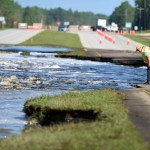 Flooding from Sutton Lake has washed away part of U.S. 421 in New Hanover County just south of the Pender County line in Wilmington, N.C., Friday, September 21, 2018.  [Matt Born/StarNews Photo]