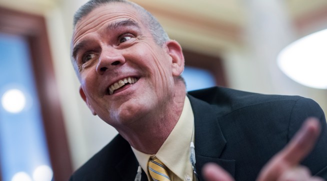 UNITED STATES - AUGUST 20: Matt Rosendale, Montana state auditor, is interviewed after a meeting of the Montana Board of Land Commissioners in the State Capitol building in Helena, on August 20, 2018. Rosendale is challenging Sen. Jon Tester, D-Mont., for the senate seat. (Photo By Tom Williams/CQ Roll Call)