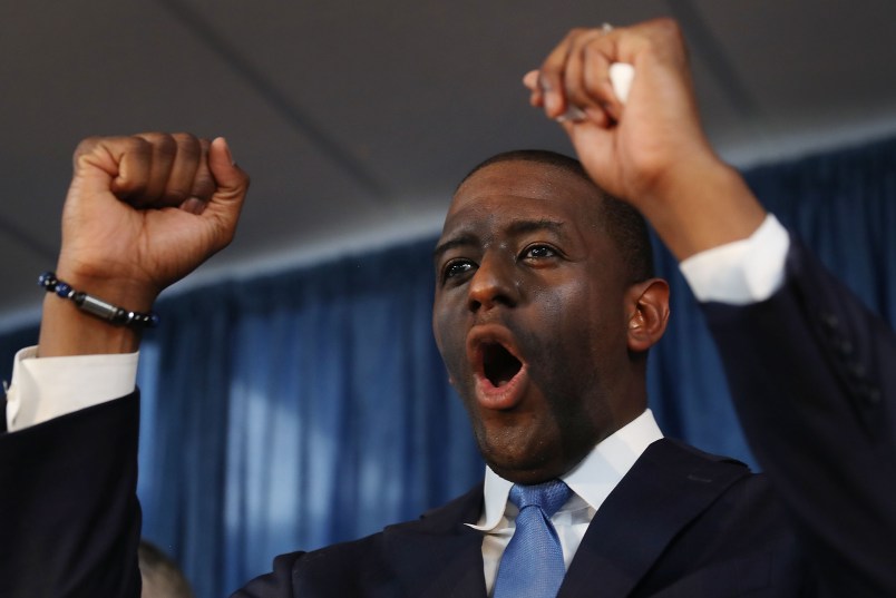 Andrew Gillum the Democratic candidate for Florida Governor speaks during a campaign rally at the International Union of Painters and Allied Trades on August 31, 2018 in Orlando, Florida. Mr. Gillum is facing off against his Republican challenger Rep. Ron DeSantis (R-FL) in the November 6th election.