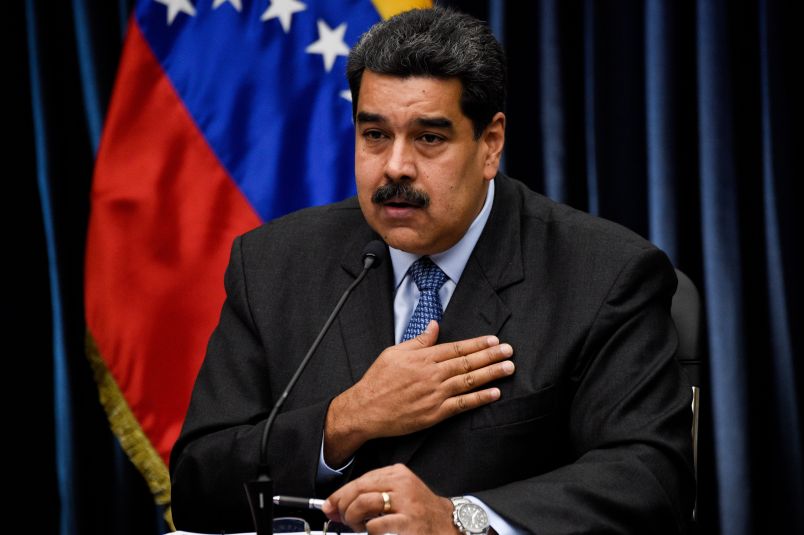 Venezuelan President Nicolas Maduro gives a press conference to the international media following his recent trip to China, at Miraflores Presidential Palace in Caracas, on September 18, 2018. (Photo by Federico PARRA / AFP)        (Photo credit should read FEDERICO PARRA/AFP/Getty Images)