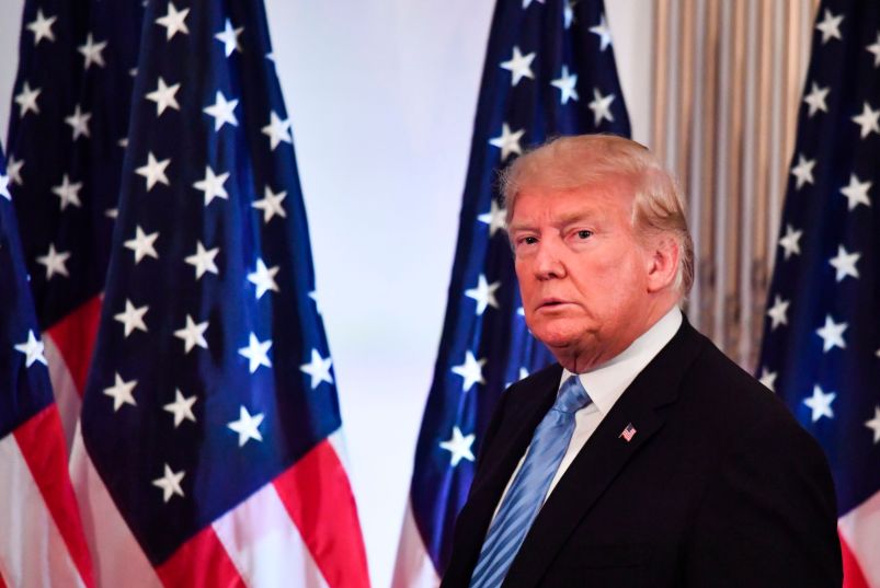 US President Donald Trump arrives to a press conference on September 26, 2018, on the sidelines of the United Nations General Assembly (UNGA) in New York. (Photo by Nicholas Kamm / AFP)        (Photo credit should read NICHOLAS KAMM/AFP/Getty Images)