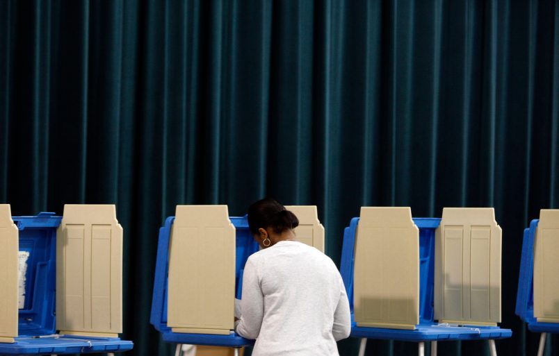 A voter during early morning voting at the Hilburn Drive Academy polling place in Raleigh, North Carolina, Tuesday, May 8, 2012. (Shawn Rocco/Raleigh News & Observer/MCT)