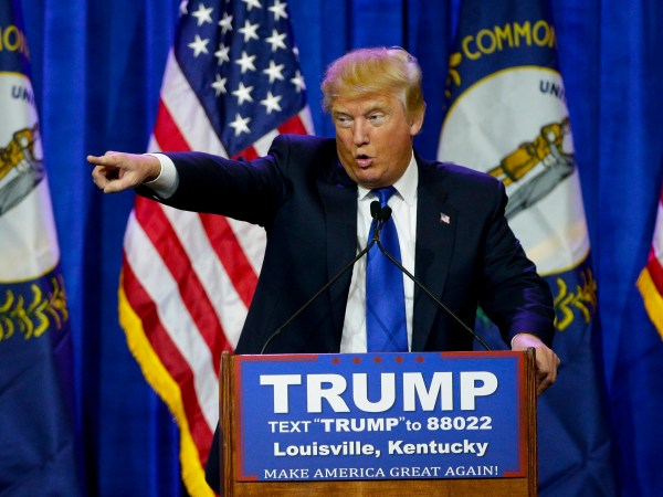 Presidential candidate Donald Trump speaks to a couple thousand supporters in Louisville, Ky., on Tuesday March 1, 2016. (Mark Cornelison/Lexington Herald-Leader/TNS)