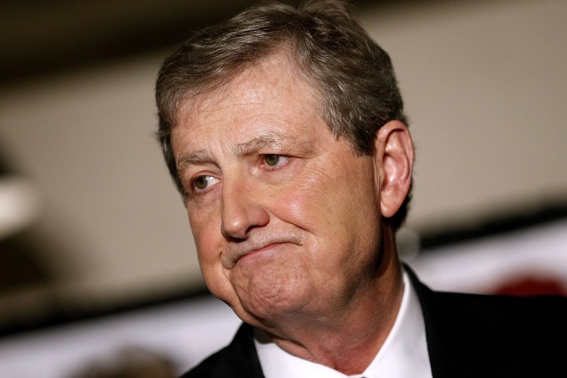 BATON ROUGE, LA - DECEMBER 10:  U.S. Senate Republican candidate John Kennedy delivers a victory speech during an election party on December 10, 2016 in Baton Rouge, Louisiana. Kennedy's victory further strengthens the Republican's majority hold over the U.S. Senate.  (Photo by Jonathan Bachman/Getty Images)