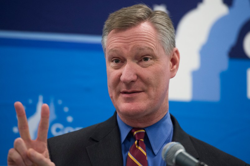 UNITED STATES - FEBRUARY 01: Rep. Steve Stivers, R-Ohio, conducts a news conference at the media center during the House and Senate Republican retreat at The Greenbrier resort in White Sulphur Springs, W.Va., on February 1, 2018. (Photo By Tom Williams/CQ Roll Call)