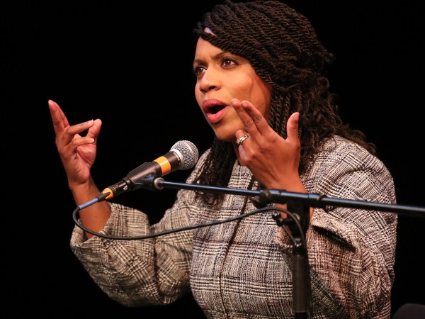 Boston MA 4/3/18 Councilor Ayanna Pressley speaking at a forum in the Greene Theater at Emerson College. (photo by Matthew J. Lee/Globe staff)topic: 05capuanopressley(2)reporter: