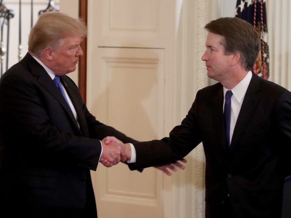 WASHINGTON, DC - JULY 09: U.S. President Donald Trump introduces U.S. Circuit Judge Brett M. Kavanaugh as his nominee to the United States Supreme Court during an event in the East Room of the White House July 9, 2018 in Washington, DC. Pending confirmation by the U.S. Senate, Judge Kavanaugh would succeed Associate Justice Anthony Kennedy, 81, who is retiring after 30 years of service on the high court. (Photo by Mark Wilson/Getty Images)
